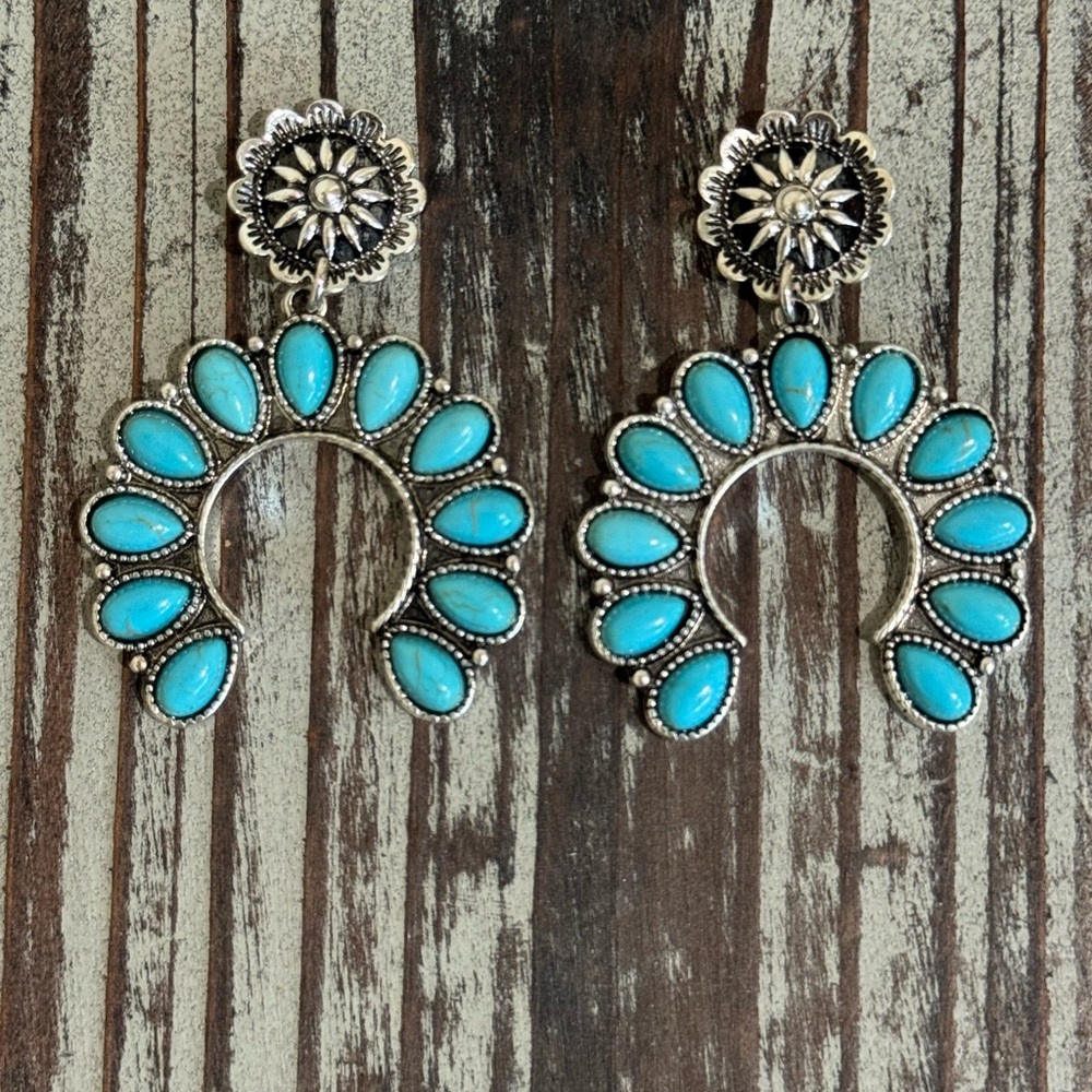 Turquoise and Silver Floral Earrings